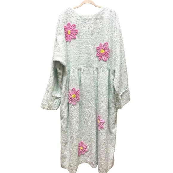 Canyon Group Rare Vintage Mint Green With Pink Daisey Full Zip Chenille Robe - Picture 6 of 7